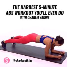 a woman doing planks on a mat with the words, the hardest 5 - minute abs workout you'll ever do