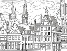 illustration of Belgian architecture coloring page Adult Coloring Pages, Belgium