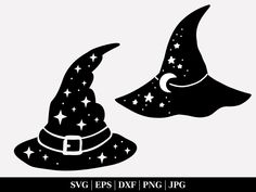 two witches hats with stars on them