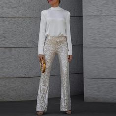 Kylethomasw - 2024 Spring Glitter Sequin Shiny Party Pants Women Elegant High Wiast Slim Flare Trousers New Autumn Fashion Solid Straight Pant Shoulder (cm) Bust Size (cm) Waist Size (cm) Length (cm) Hip (cm) S - - 64 102 101 M - - 68 103 105 L - - 74 104 111 XL - - 80 105 117 XXL - - - - - 3XL - - - - - "Size measured by ourselves, sometimes has some errors, but always within 3cm." “If you have any questions about the size, please contact me”