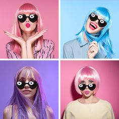 GETTING WIGGY WITH IT... na na na na na na na. Whether you are headed for your Bachelorette Bash or a night on the town, this gorgeous collection of high-quality pastel wigs can't be found anywhere else! This party pack has everything you need for a night of unforgettable memories - JUST ADD FRIENDS!  💜 4 sets : Short to medium length pastel wigs (in pinks, purples, blues, and white) 💙 4 pair : Heart-shaped sunnies   4 sets : Ombre purple-blue false eyelashes 💚 4 sets : Confetti Poppers 💛 Free extras!  ✋ Hand-curated ✈️ Shipping from New Orleans, LOUISIANA Wiggin Out Party, Bachelorette Party Wigs, Pastel Wigs, Party Favors Bachelorette, Pastel Wig, Confetti Poppers, Party Wigs, Ombre Purple, Bridal Party Favors