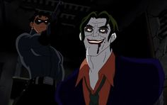 batman the animated movie is shown with two men in suits and ties, one wearing a red