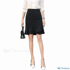 Orcajump - Black Irregular Mermaid Midi Skirt with Short Pencil Skirt and Tail Black Lined Skirt Bottoms For Office, Knee-length Black Office Bottoms, Black Knee-length Office Bottoms, Black Skirt For Office And Party, Black Lined Skirt For Office, Office Lady Black Mini Skirt, Knee-length Black Mini Skirt For Office, Black Knee-length Mini Skirt For Office, Black Stretch Skirt For Office