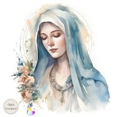 a watercolor painting of a woman wearing a veil and holding a flower in her hand