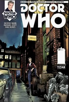 the cover to doctor who, with an image of a man walking down a street