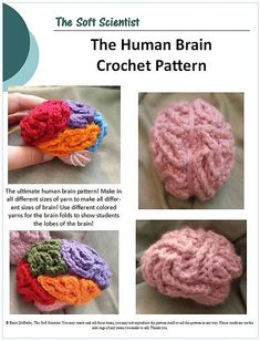 the human brain crochet pattern is shown in three different pictures, including an image of