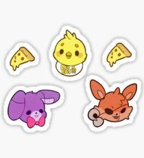 four stickers with different types of animals and pizza slices on them, all in various shapes