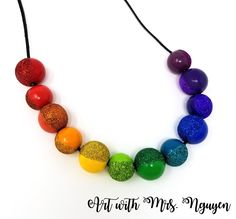 Half-Glitter Round Rainbow Necklace [24mm/22mm] (Design #9) – Art with Mrs. Nguyen - Rainbow Palette Jewelry - Art Teacher Necklace Teacher Necklace, Teachers Necklace, Glitter Necklace, Wooden Rainbow, Rainbow Necklace, Color Wheel, Art Teacher