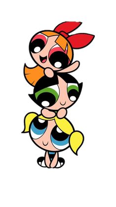 the powerpuff girls cartoon characters with their faces painted in different colors and sizes