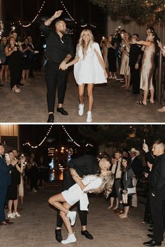 a man and woman dancing at a party