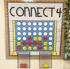 a bulletin board that says connect 4 on it