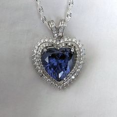 Sterling Silver Tanzanite Heart Necklace with Cubic Zirconia Stones. Heart Of The Ocean Necklace, Sapphire Heart Necklace, Born In December, Well Pictures, Titanic Jewelry, Tanzanite Jewelry, Tanzanite Earrings, Jewelry Heart, Heart Stone