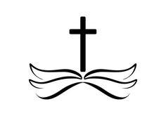 a cross with waves around it and the word jesus written in black on a white background