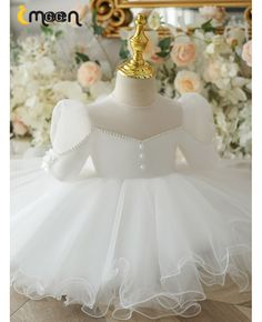 Get 10% off now! Buy couture white tulle ruffled flower girl dress with bubble sleeves at cheap price online. Free stable shipping and pro custom service since 2009. Ruffle Flower Girl Dress, Girls Western Dresses, Birthday Princess Dress, Toddler Princess Dress, Bow Birthday, 1st Birthday Dresses, Wedding Dresses For Kids