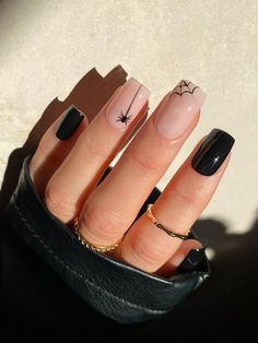 Fun Halloween Nails, Black And White Nail, October Nails, Makijaż Smokey Eye, Thanksgiving Nails, White Nail