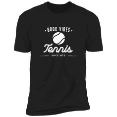 This "Good Vibes Tennis" T-shirt is the perfect shirt to show your positive attitude on the court! Whether you're crushing your opponents or just enjoying a leisurely game with friends, this shirt will let everyone know that you're there to have a good time. Made of soft and comfortable cotton, this shirt is sure to be a favorite in your tennis wardrobe. Or a perfect gift for your most positive tennis friends! 4.3 oz, 100% ring spun combed cotton jersey Heather Gray 90% cotton/10% polyester; Fab Graphic Tee T-shirt For Tennis, Tennis Tank Tops, Music-themed Cotton T-shirt With Relaxed Fit, Mens Tennis, Tennis Shirts, Cotton Shirts For Men, Top Shirt Women, Tennis Clothes, Pullover Men