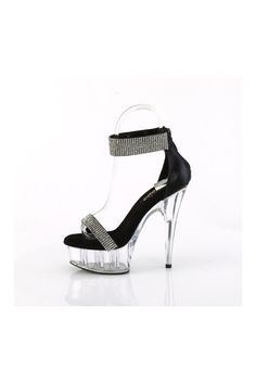 6" Heel, 1 3/4" Platform Rhinestone Close Back Sandal, Back Zipper - Fit Guide: True to Size - Heel: 6" Heel, 1 3/4" Platform - Brand: Pleaser - Country of Origin: Imported Black Rhinestone Sandals For Prom, Fabric Sandals, Japan Woman, Platform Slides, Body Harness, Grab Bags, Platform Boots, Black Fabric, Black Sandals