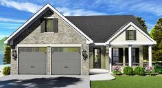 this is an artist's rendering of a two - story house with garages