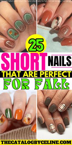 Looking for the perfect fall nailsCheck out these 25 short fall nail designs to save and recreate this autumn season. Fall Floral Nails Short, Fall Nail Colors For Short Nails, Fall Season Nails Acrylic Short, Fall Football Nail Designs, Fall Designs For Short Nails, Fall Nail Colors Short Nails, Short Sassy Nails, Short Square Nail Designs Fall, Fall Nail Designs For Short Nails