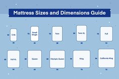 the mattress sizes and dimensionss guide is shown in this graphic above it's image