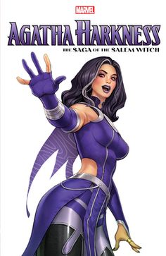 the cover to an animated comic book featuring a woman in purple and silver with her hand up