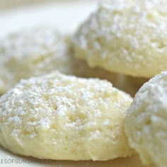 powdered sugar cookies on a white plate