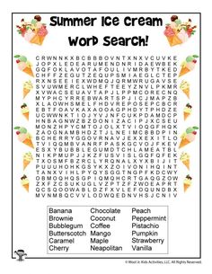 the summer ice cream word search