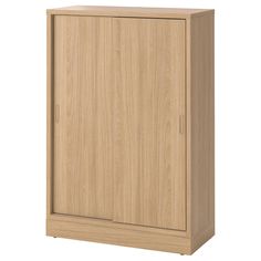 a wooden cabinet with two doors on one side and an open door on the other