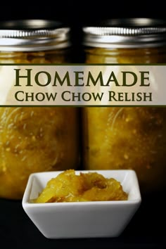 homemade chow chow relish is in a white bowl