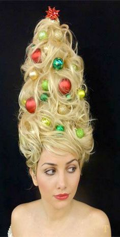 Who doesn't love the Grinch?  It's a Christmas classic!  This year I am doing a Grinch themed WhoVille Grinch-mas party and have b... Christmas Tree Hair, Christmas Party Hairstyles, Diy Ugly Christmas Sweater, Christmas Dance