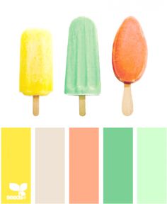 three popsicles in different colors on a white background with the words, ice cream