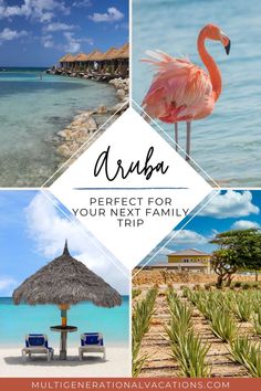 a collage of photos with the words aruba perfect for your next family trip