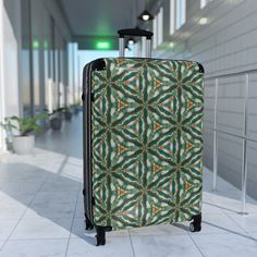 "Timeless blue pattern geometry is a classic look for all geometric art lovers! ✈️Bon Voyage! Traveling is best done in style, and this carry on cabin suitcase will help deliver! Measuring 13.3\" x 22.4\" x 9.05\" in size, this suitcase can be taken onboard most flights!* How convenient! 🔐Equipped with a safety lock and an adjustable handle for breezy movement through the airport and the city, this suitcase is made with cruelty-free faux leather. Choose a suitcase design that can't be missed an Portable Rectangular Travel Bag, Rectangular Protective Travel Case, Green Rectangular Travel Bag, Green Travel Case, Rectangular, Modern Green Travel Luggage, Green Luggage With Sleeve For Trip, Green Luggage With Sleeve For Overnight Trips, Green Luggage With Sleeve For Business Trips, Modern Green Travel Cases