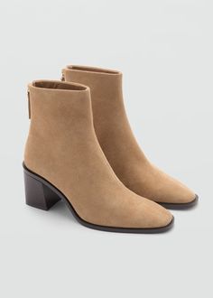 Heel leather ankle boot - Women | MANGO USA Suede Boots With Branded Heel Counter For Work, Mango Outlet, Fall 24, Leather Shoes Woman, Womens Boots Ankle, Leather Ankle Boots, New Shoes, Leather Boots, Block Heels