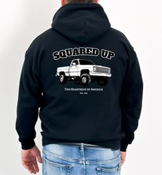 Introducing a continuation of our best selling t-shirt - the Squared Up Hoodie! This cozy oversized hoodie for lovers of the classic 1980s Chevy Silverado square body style truck will be an instant favorite. Perfect for everyday winter wear, pair with your favorite denim and work boots for the perfect masculine look. Don't wait, these will go fast! Get yours today! PRODUCT INFORMATION 💡 ✅ The classic fit along with the pouch pocket and the tear-away label make for a highly comfortable, scratch-free wearing experience.  ✅ The color-matched drawcord and the double-lined hood add a stylish flair and durability that tie everything together. ✅ Made using 100% ethically grown US cotton. Gildan is also a proud member of the US Cotton Trust Protocol ensuring ethical and sustainable means of produ Fan Apparel Hooded Top With Logo Print, Pre-shrunk Crew Neck Hoodie For Streetwear, Hooded Fan Apparel Top With Logo Print, Band Merch Hoodie With Drawstring, Sporty Pre-shrunk Hooded Tops, Pre-shrunk Relaxed Fit Hoodie, Urban Hoodie With Logo Print, Streetwear Fan Apparel Hoodie, Urban Style Hoodie With Logo Print