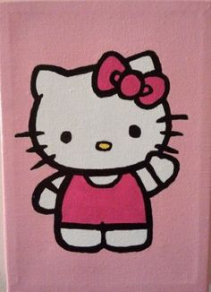 a hello kitty painting on a pink canvas