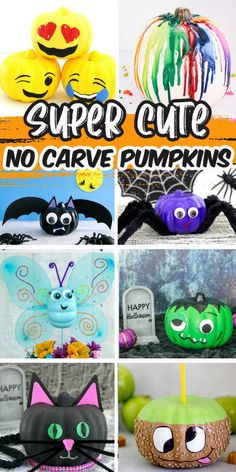 halloween crafts for kids that include pumpkins, bats and spider - cutie faces