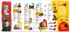 an open brochure with images of people on the front and back pages in red, yellow and green