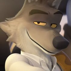 an animated wolf wearing a white shirt and tie