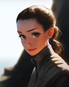 a digital painting of a woman with dark hair and big eyes looking at the camera