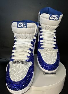 Authentic Fully Blinged Air Jordan 1 High OG or Mids Blue, Custom Rhinestone Sneakers, Bedazzled Nikes, Wedding Shoe, Sneaker Ball - Etsy Rhinestone Sneakers, Cute Casual Shoes, Sneaker Ball, Bedazzled Shoes, Casual Shoes Women Sneakers, Custom Rhinestone, Jordan 1 High Og