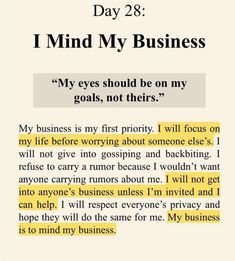 a page from a book with the words'day 28 i mind my business '