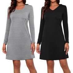 PRICES MAY VARY. Soft and Lightweight Fabric: our women's long sleeve nightgowns are made of 60% polyester, 35%rayon, 5% spandex, very soft, stretchy, dark color not see through right, versatility and warmth on the skin and comfy enough for everyday wearing; Breathable and comfortable nightshirt, relaxed fit is never tight or constricting; These women's nightshirts will give you a comfortable night V-neck and Crew Neck Design: nightdresses for women features with v neck and crew neck design, it Comfy Sleepwear, Neck Lines, Delivery Gown, Pajama Dress, Night Dress For Women, Collar Designs, Dark Color, Long Sleeve Pyjamas, Loose Dress