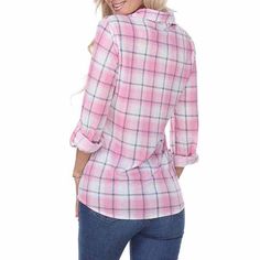 Every wardrobe needs a selection of button-downs like this White Mark Oakley women's plaid style. Crafted from a soft knit, this button-front shirt has 3/4 roll-down sleeves, a spread collar, and two chest pockets. Wear it with a pair of jeans or pants. Features: Stretch FabricClosure Type: ButtonFit: Regular FitNeckline: Collar NeckPockets: 2 Chest Button PocketsSleeve Length: 3/4 SleeveSleeve Style: Roll Tab SleeveApparel Length: 27 InchesFiber Content: 100% PolyesterFabric Description: KnitCo Plaid Blouses For Women, Plaid Tunic, Plaid Top, Cute Pajamas, Plaid Blouse, Matching Pajamas, White Mark, Plaid Flannel Shirt, Plaid Tops