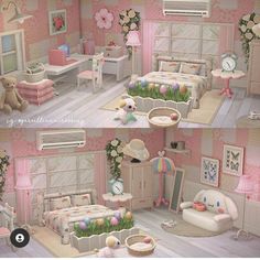 this is an image of a dollhouse with furniture and flowers on the bedding