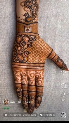 the hand is decorated with intricate designs