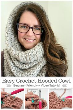 the easy crochet hooded cowl is made with bulky yarn, and has been designed