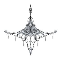 a drawing of a chandelier hanging from the ceiling with beads and chains attached to it