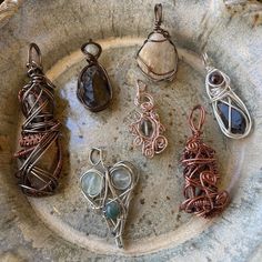 "Measurements:  Quarts - approximately 2.75\" Light Blue Bead - approximately 1.5\" Smokey Quarts - approximately 1.5\"  Purple Bead - approximately 1.75\" Heart - approximately 1.75\"  Copper Swirls - approximately 1.5\"  Copper Swirls 2.0 - approximately 2\"" Artisan Soldered Round Beads Jewelry, Brown Artsy Jewelry For Gifts, Artsy Beaded Jewelry As A Gift, Handmade Bohemian Assorted Necklaces, Artsy Beaded Jewelry For Gifts, Assorted Handmade Necklaces For Gifts, Handmade Assorted Necklaces For Gift, Spiritual Assorted Color Jewelry For Gift, Handmade Brown Jewelry For Gift Making