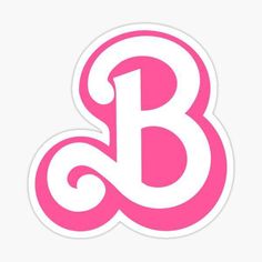 the letter b sticker in pink and white with swirls on it's side